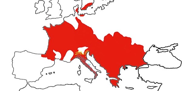 Distribuzione della specie Rana dalmatina.