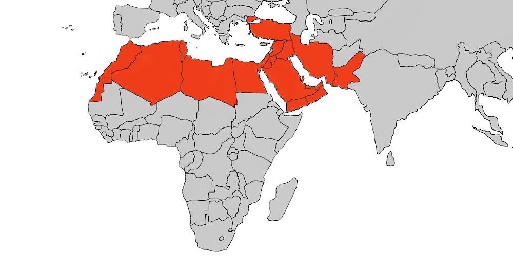 Mappa del MEDIO ORIENTE E NORD AFRICA nel 2025